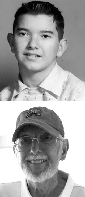Author Jim Herrell, as a ninth-grader (top) and today.