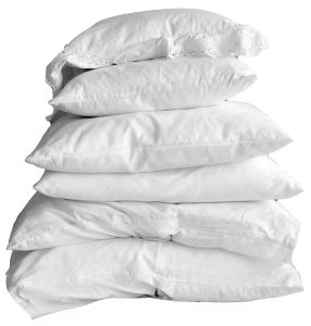 a stack of pillows