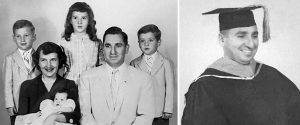 Left: The babe in arms is the author, Jeanne Marie Randall Wills. Right: Robert Randall graduates from college after the war.