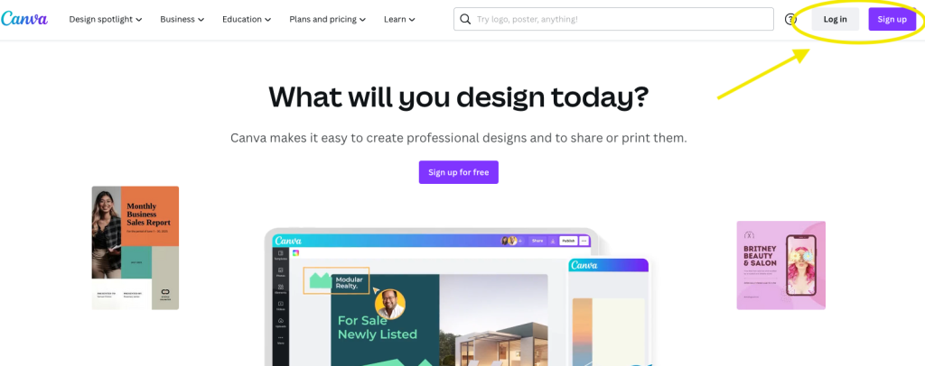 What will you design today? visual of the Canva sign-in page