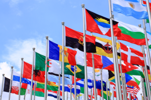 A photograph filled with flags from nations around the globe.