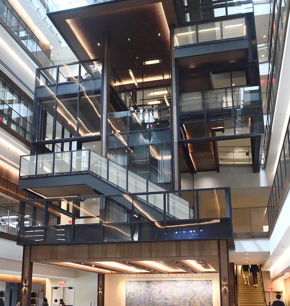 Central staircase at the Hopkins Bloomberg Center in Washington, D.C.
