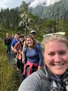 Lauren Freedman up front, with a group of students in Alaska.