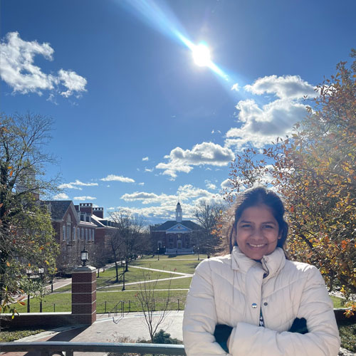 Sanika Naik posing on JHU's Homewood Campus