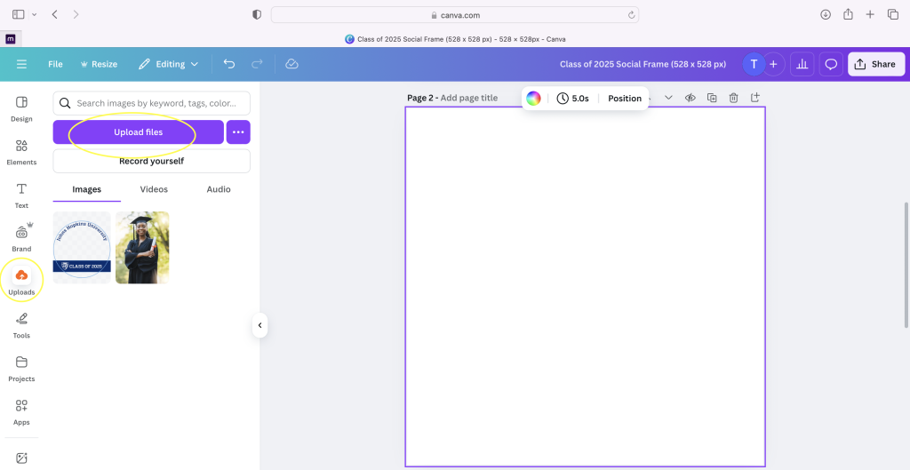 Upload Files Section on Canva