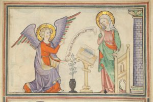 Cloisters Apocalypse - Met 68.174 f1r (Annunciation & Visitation)