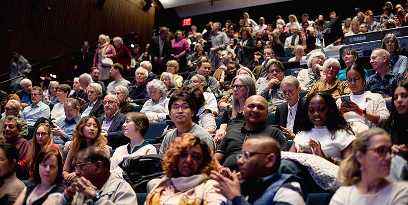 Full theater for the "Deepfaking Sam Altman" screening at the Hopkins Bloomberg Center in Washington, D.C.