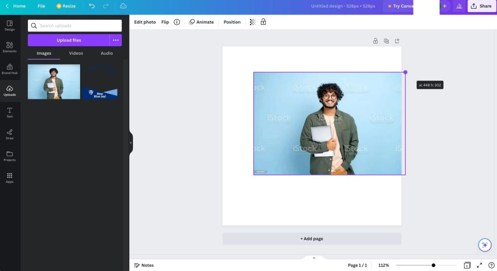 Canva photo frame, resize your photo