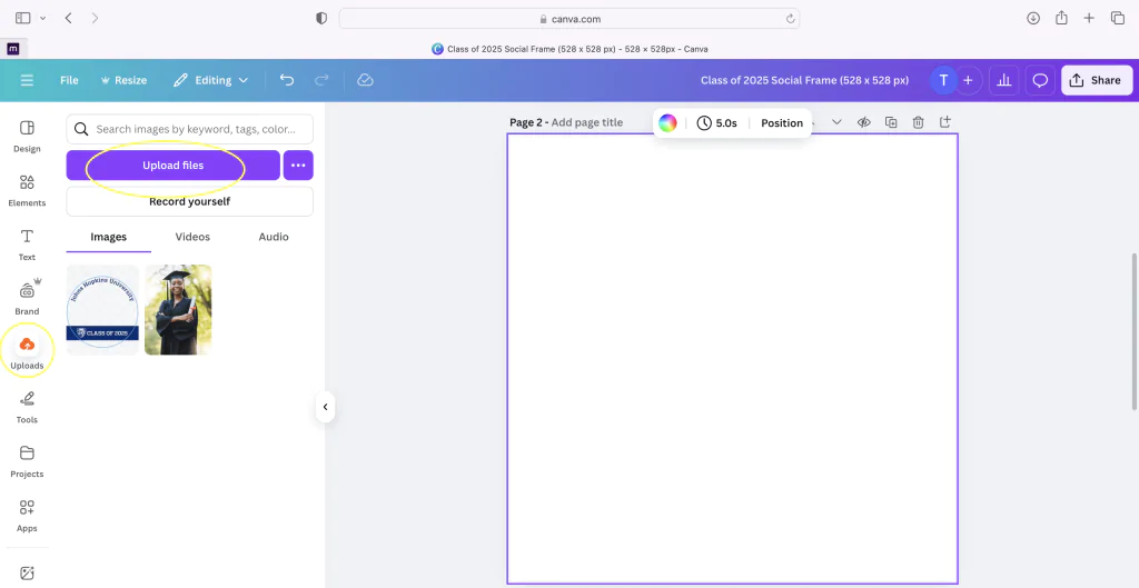 Upload Files Section on Canva