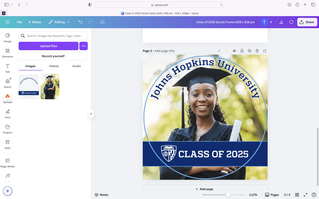 Resize the Graduation Year outline to fit frame the photo